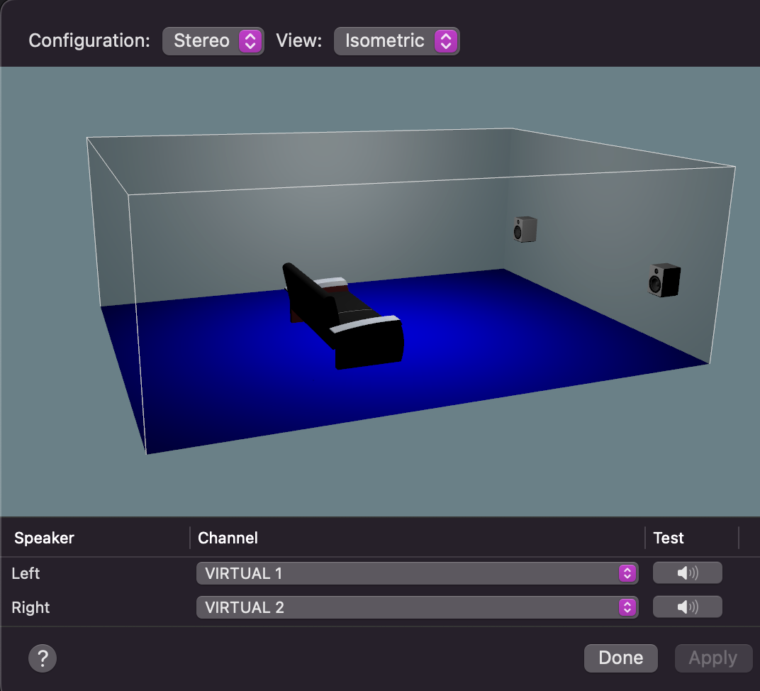 "Configure Outputs" window in the Audio MIDI Setup app on macOS